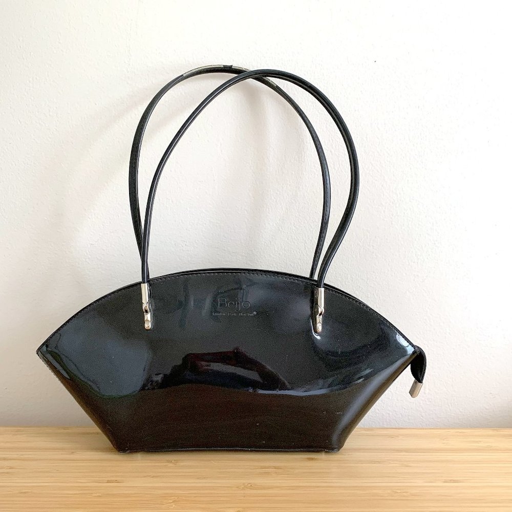 Beijo Black Patent Shoulder Bag